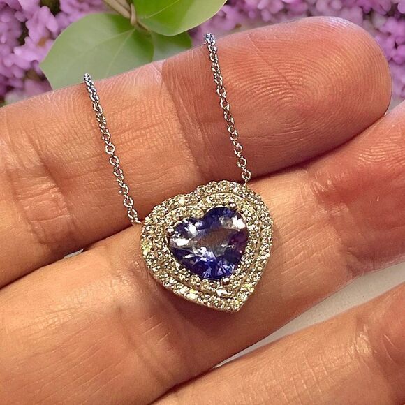 Natural Heart Sapphire Diamond Pendant 18" 14k W Gold 4.13 TCW Certified 310656 - Picture 6 of 17
